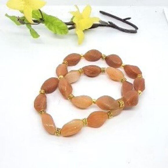 Copper Colored Averturine Twisted Beaded Bracelets with Gold Spacers - Picture 1 of 2